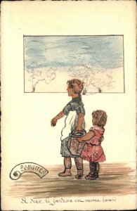 Bouges France Handmade Stamp Art & Paint Children NICE QUALITY c1910 Postcard