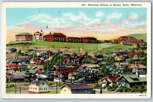 Butte Montana MT Postcard Montana School Of Mines Houses Building 1952 Vintage