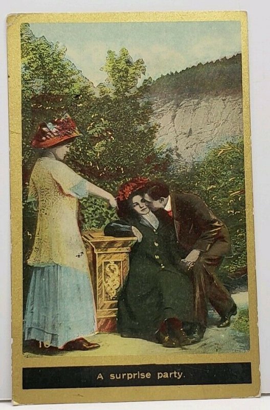 Surprise Party Lady Suprises Man as He Kisses Another Postcard A18