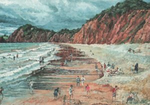 Vintage Postcard Bathing as the Storm Clouds Gather by Ron Webb of Sidmouth Art