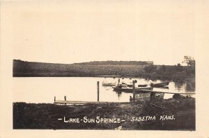 Sabetha Kansas 1920s RPPC Real Photo Postcard Lake sun Springs Boat Dock