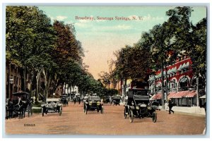 c1910's Broadway Classic Cars Carriage Road Saratoga Springs New York Postcard