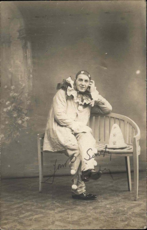 Clown in Studio Nice Pose in Studio Signed Caudevelle Real Photo Postcard
