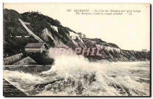 Old Postcard Biarritz La Cote des Basques in heavy weather