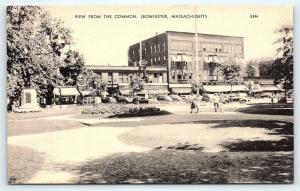 Postcard MA Leominster View From the Common Old Cars Market Linen R25