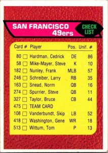 1976 Topps Football Card San Francisco 49ers Checklist sk4576