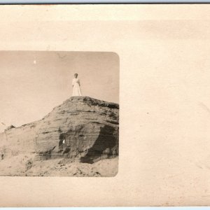 c1910s Lovely Woman Standing on Rock RPPC Sandstone Real Photo Postcard Vtg A95