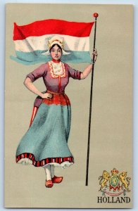 c1910's Dutch Woman Holding Flag Holland Unposted Antque Postcard