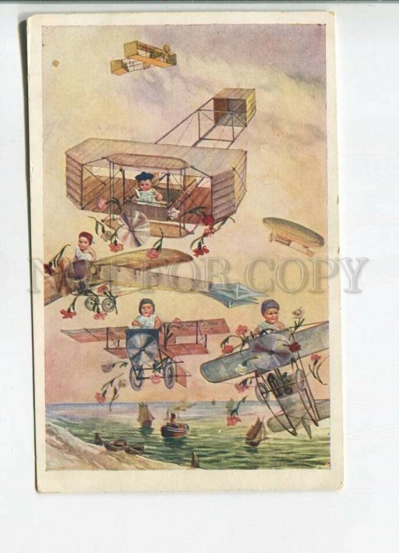 482161 MULTIPLE BABIES Different PLANES Ships Vintage postcard COLLAGE