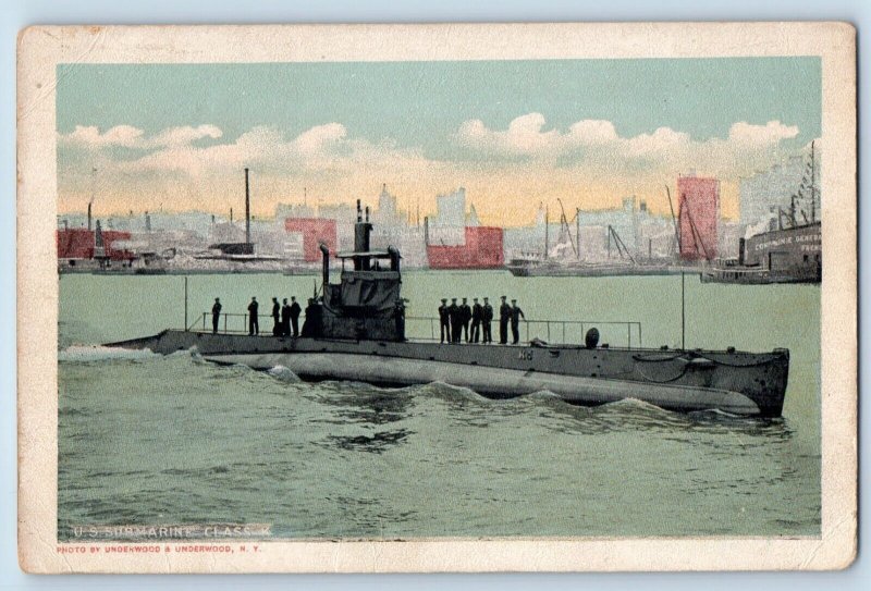 Underwood New York NY Postcard USS Submarine Class K US Navy c1910's Antique