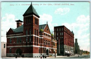 1907 Cedar Rapids IA US Government Building Post Office Litho Photo Postcard A34