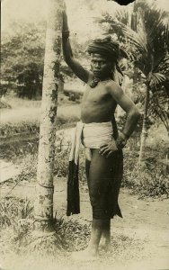 malay malaysia, BORNEO SARAWAK, Native Dayak Male (1910s) RPPC Postcard