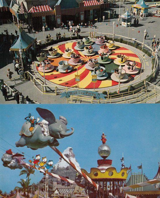 Mad Hatters Tea Party Flying Dumbo USA Disneyland 2x Theme Park Ride Postcard s