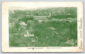 Albany Wisconsin~Downtown Birdseye from High School on Hill~1907 Postcard