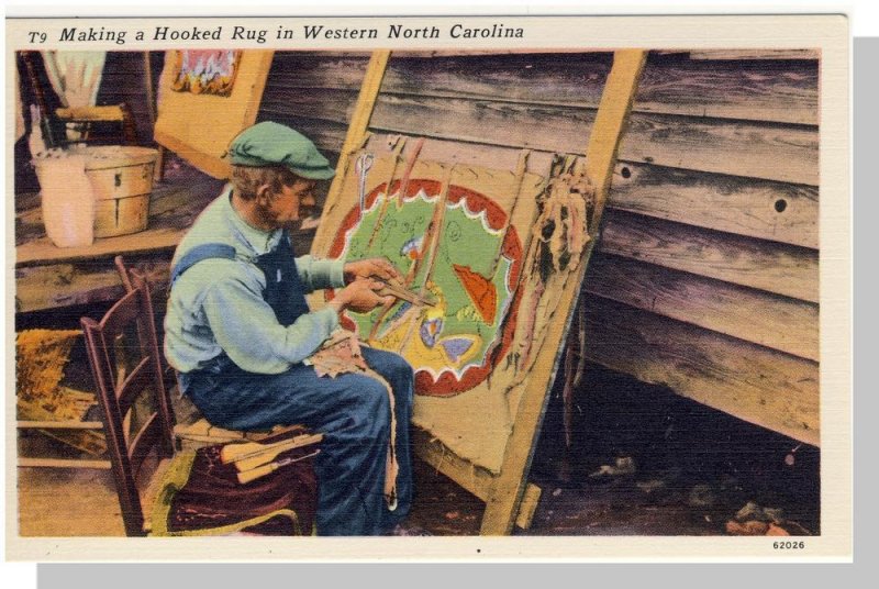 Nice Western, North Carolina/NC Postcard, Making A Hooked Rug, Near Mint!