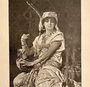 Egyptian Female With Harp Victorian Print 1901 Woman History Ephemera DWP4C