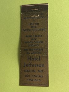Matchbook Cover 1930s Jefferson Hotel Macon, Missouri MO MB180
