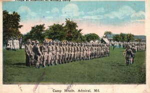 Vintage Postcard 1920's Military Camp Troops Camp Meade Admiral, Maryland MD