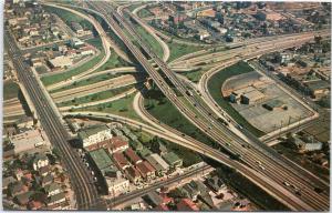 Aerial Los Angeles Freeway System showing Downtown