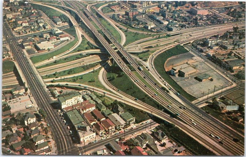 Aerial Los Angeles Freeway System showing Downtown