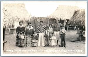 SEMINOLE FAMILY INDIAN CAMP EVERGLADES FL ANTIQUE REAL PHOTO POSTCARD RPPC