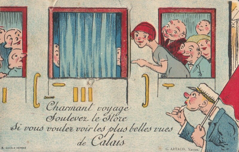 France Calais leporello train compartment fold out multi views postcard