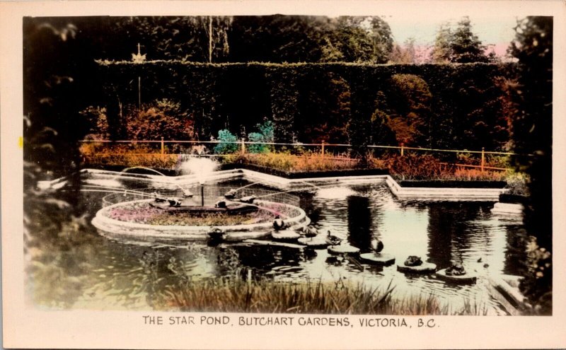 The Star Pond Butchart Gardens Victoria BC Real Photo Postcard PC159