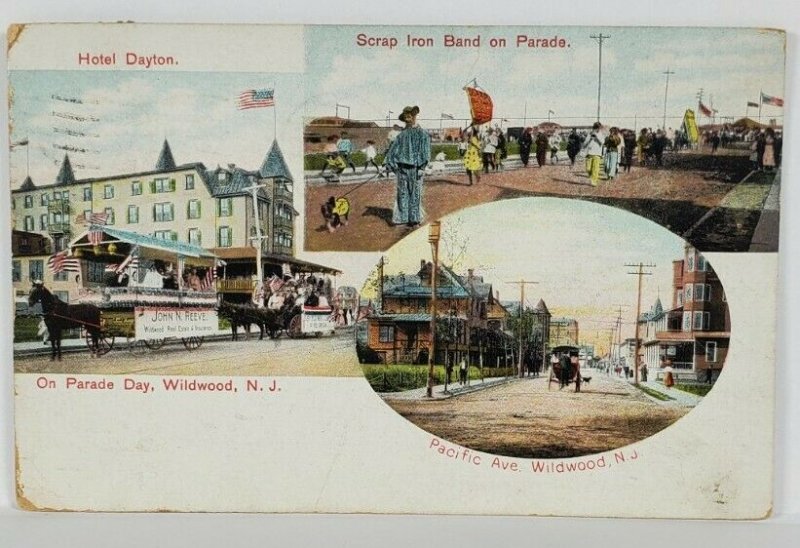 Wildwood NJ 1908 Parade Day Hotel Dayton Scrap Iron Band Pacific Av Postcard R19