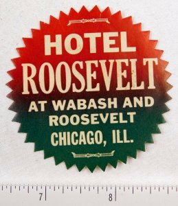 1930's-40's Hotel Roosevelt, Chicago, IL Poster Stamp Label Luggage P312