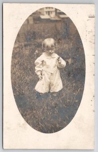 RPPC Adams MA Darling Little Boy In Grass 1907 Merklejohn Family Postcard Y28