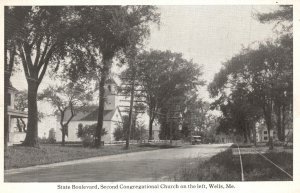 Vintage Postcard 1920's State Boulevard Second Congregational Church Wells Maine