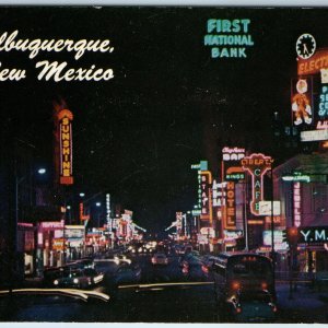 1960 Albuquerque, NM Night Central Ave Santa Fe Railway Neon Reddy Kilowatt A216