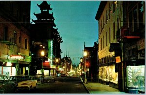 Chinatown at Night Grant & California Streets Chrome Postcard