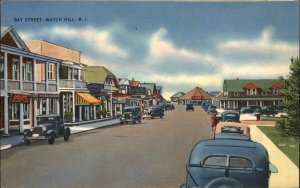 Watch Hill Rhode Island RI Bay Street Scene Vintage Linen Postcard