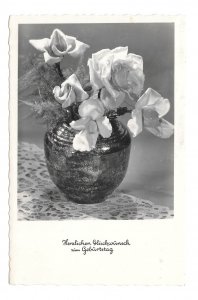 RPPC Happy Birthday Herzlichen Geburtstag Vase Roses Austria Verlag HDH Postcard