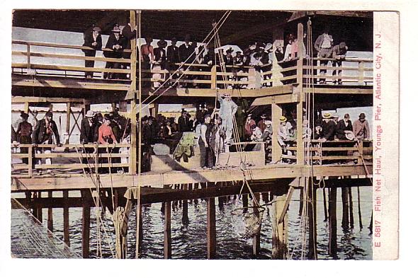 Many People on Dock Watching Fish Net Haul, Youngs Pier, Atlantic City, New J...