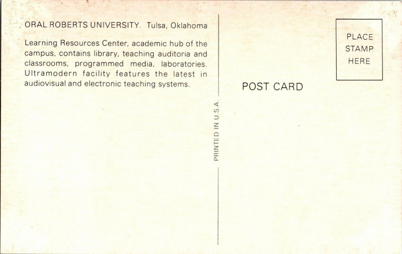 Oral Roberts University Tulsa Oklahoma Learning Resource Vintage Postcard USA  