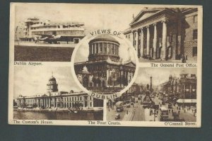 Ca 1950 Post Card Dublin Ireland Scenes Of 4 Land Marks Airport Post Office Etc