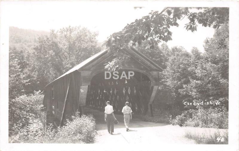 C66/ Vermont VT RPPC Postcard Covered Bridge c1950 Cavendish People 1