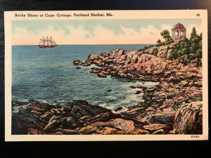 Vintage Postcard 1940 Cape Cottage Rocky Shore Portland Harbor Maine