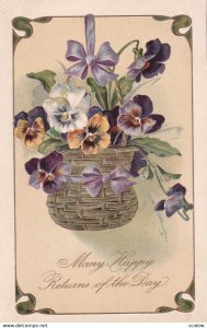 Many Happy Returns of the Day, 1900-10s; Basket of Pansy Flowers