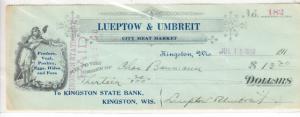 Kingston Wisconsin 1910 Lueptow & Umbreit Meat Market