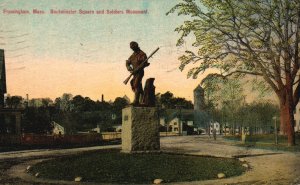 Framingham Massachusetts, 1918 Buckminster Square & Soldiers Monument, Postcard