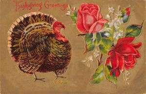 Group Of 4 Thanksgiving Greetings Turkey Flowers Antique Postcards K26277