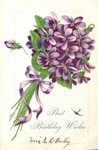 Vintage Postcard 1910's Best Birthday Wishes Flower Bouquet Greetings To Friend