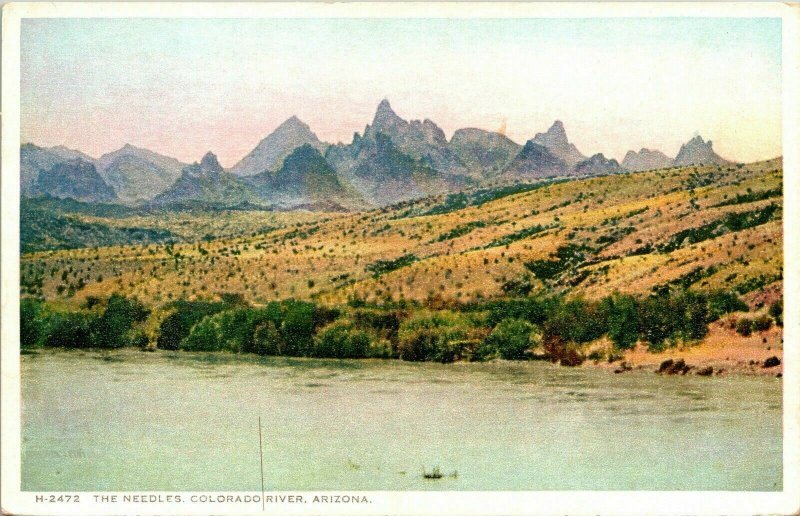 Needles Colorado River Arizona AZ Mountains WB Postcard VTG UNP Phostint Unused 