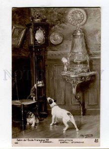 262086 HUNT Fox Terrier CAT by E.M. SAMSON vintage SALON 1912