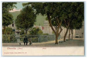 c1905 Two Men Sitting in Plaza at Chorrillos Peru Antique Unposted Postcard