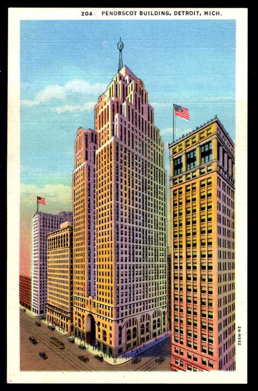 Michigan DETROIT Penobscot Building Pub by United News Co. - Linen