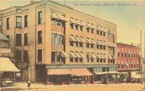 Brattleboro VT The American Building Storefronts Barber Pole Postcard